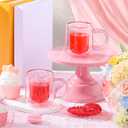 LemonRoad 2 Pcs Valentine Heart Glass Pink Double Walled Mugs Insulated Galentine Coffee Mugs with Handle Glass Cups for Coffee Milk Valentine's Day Gift Mother's Day Gifts 8.5 Oz/ 250 ml