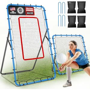 2-in-1 Volleyball Rebounder Net System, Adjustable from 7x4 ft to 4x4.5 ft, 4-Angle Bounce Back Net, Training Equipment for Volleying, Bumping, Spiking Practice, Resists Twisting (Blue)
