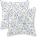 Baby Blue Floral Pillow Covers 24x24 Set of 2 Vintage Rustic Toile Chinoiserie Floral Throw Pillows Blue and Cream Flower Decorative Pillowcase Outdoor Decor Linen Cushion Case for Couch Sofa