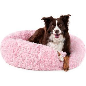 PetAmi Calming Dog Bed for Small Medium Dog Cat, Round Donut Dog Bed Washable, Fluffy Faux Fur Plush Cuddler Pet Kitten Cushion Bed, Anti-Slip, Fits up to 45 lbs, 30 inch, Pink