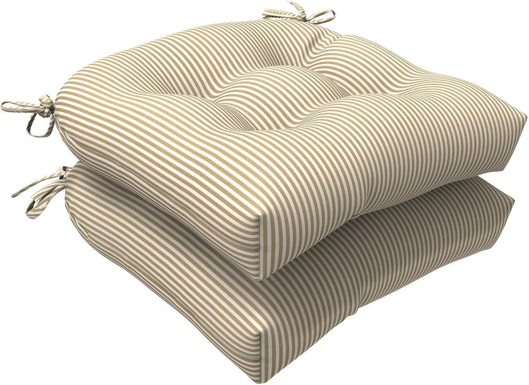 LVTXIII Outdoor Seat Cushions Seasonal Tufted Chair Cushions, Patio Chair Pads for Dining Chairs, Office Armchairs and Garden Furniture Decoration (Round Back, 19x19x4, Stripe Beige, 2 Pack)