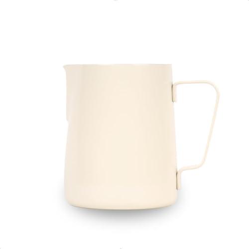 watchget Stainless Steel Milk Frothing Pitcher 12oz/350ml - Espresso Steaming Pitcher for Cappuccino, Latte Art, Coffee Machine Accessories Milk Jug Milk Frother Cup, Glossy Cream White