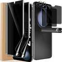 [8 in 1 Privacy Screen Protector for Samsung Galaxy Z flip 6, 2 Inner Soft Black TPU Foldable Film, 2 Tempered Glass Privacy Front/Back Screen Saver, 2 Camera Protector, 2 Side Film