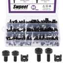 Swpeet 80Packs 4 Sizes M5 M6 Black Computer Mount Cage Nuts and Screws with Metal & Plastic Washers Assortment Kit, Square Hole Hardware Cage Nuts & Mounting Screws Washers