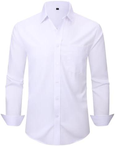 corfty Men Long Sleeve Dress Shirt - Regular Fit Stretch Free-Wrinkle Casual Button Down Shirt, L