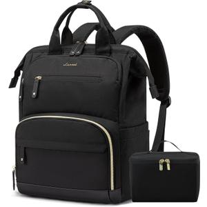 LOVEVOOK Lunch Backpack for Women, 15.6 Inch Laptop Bag with Insulated Cooler Lunch Box, Work Backpack for Teacher Nurse, Travel Backpack Lunch Bag for Camping Picnic Daily Use (Black)