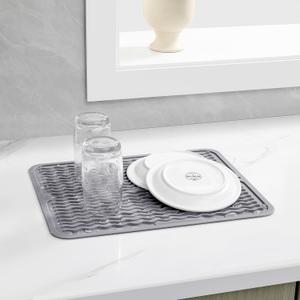 Silicone Dish Drying Mat, Heat-Resistant Silicone Mat, Non-Slip Easy Clean Sink Mat for Kitchen Counter, Sink, Refrigerator, or Drawer Liner - Eco-Friendly and Durable Design, Grey 15*12inch (Gray)
