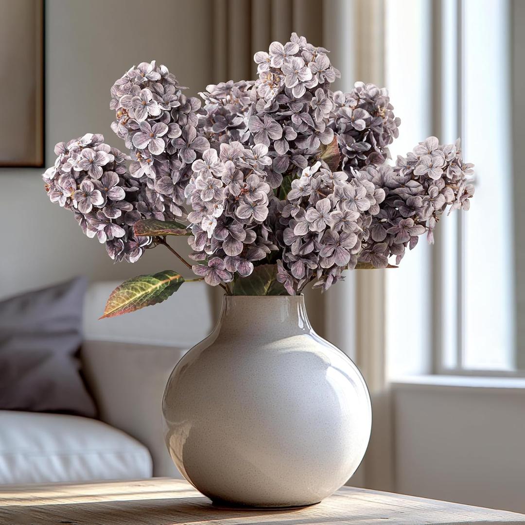 Ttranewsoo Fake Flowers Hydrangea Silk Flowers with Stems, Fake Grayish Hydrangea Artificial Flowers Winter Flowers Artificial for Decoration Vase Decor 24"Grayish Purple 8PCS Wthout Vase