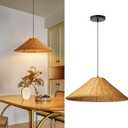 Arturesthome 23.6" Rattan Chandelier for Dining Room,1 Light Rustic Ceiling Hanging Light Fixture Pendant Light Hand Woven Pendant Lampshade for Living Room Hallway Foyer, W 23.6"*H 7.8"