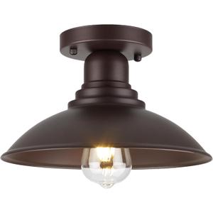 GOLDHILL 10.5" Oil Rubbed Bronze Semi Flush Mount Ceiling Light, Rust-Resistant Powder Coated Metal Barn Fixture for Kitchen, Covered Porch & Patio, Damp Rated