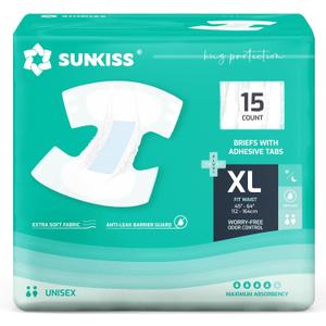 SUNKISS TrustPlus Adult Diapers with Maximum Absorbency, Unisex Disposable Incontinence Briefs with Tabs for Men and Women, Odor Control, XLarge, 15 Count