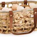 Egg Baskets for Collecting Fresh Eggs Farmhouse Handmade Wicker Hyacinth Egg Collecting Basket with Handle (Oval-Water Hyacinth)