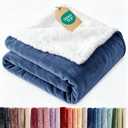 Sherpa Fleece Blanket Throw - Reversible Blanket - Washed Blue, 50" x 60"
