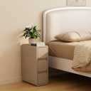 AQIMUELE Narrow Bedside Table,Narrow Night Stand with Drawers,Small Night Stand with Leather Surface for Bedroom