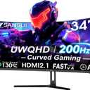 SANSUI 34 Inch UWQHD 200HZ Curved Gaming Monitor, FastVA 3440x1440P Ultrawide 1500R Curved Gaming Computer Monitor 21:9 with PIP PBP, AI Tech Enhance, 2xHDMI2.1 DP1.4 Ports(HDMI2.1 Cable Incl.) (Black)