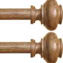 Wood Curtain Rods for Windows 66 to 120 Inch 2 Pack, 1 Inch Heavy Duty Boho Curtain Rods Adjustable Drapery Rod Decorative Window Rod for Farmhouse Kitchen Bedroom Living Room