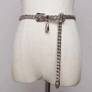 Silver Chain Belt Lock Metal Belts For Women Cuban Key Chains Silver Punks Dress Waistband Long Ketting Riem Cummerbunds286J