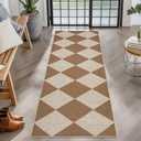 GarveeHome Easy Jute Rugs 2x8 Checkered Kitchen Runner Rugs Non Skid Washable Stain Resistant Indoor Outdoor Rugs for Living Room, Bedroom, Dining, Patio - Farmhouse Style Brown (Brown-checkerboard-1)