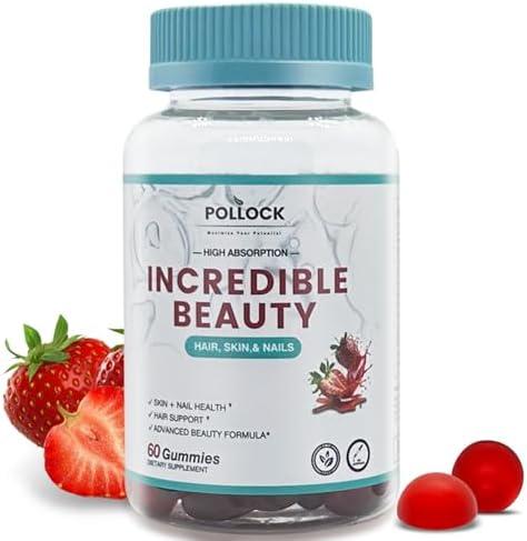 POLLOCK Biotin Gummies for Women– Orange Flavor, 60 Gummies for Hair Growth, Strong Nails & Bright Skin, 2 Gummies per Serving