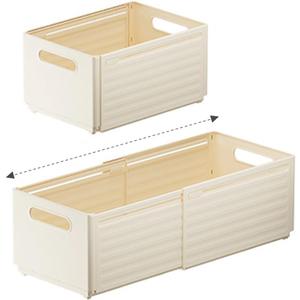 Foldable Storage Bins, 2 Pack Plastic Expandable Boxes for Organizing, Adjustable from 11-18.8" Drawer Organizers Separators Dividers for Bedroom Kitchen Utensils Tools Closet, Large