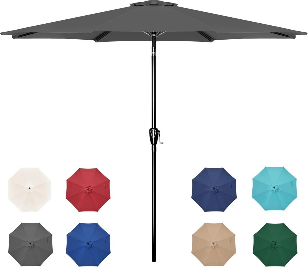 Simple Deluxe 9' Patio Umbrella Outdoor Table Market Yard Umbrella with Push Button Tilt/Crank (Grey-New)