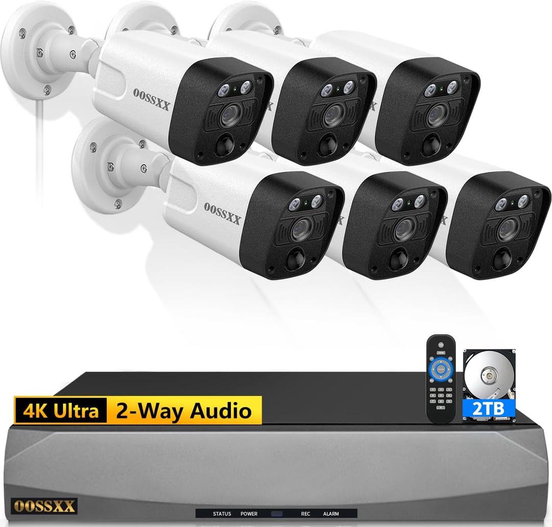 OOSSXX (4K/8.0 Megapixel & 130 Ultra Wide-Angle) 2-Way Audio PoE Outdoor Home Security Camera System Wired Outdoor Video Surveillance IP Cameras System
