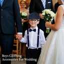 4Pcs Kids Boys Suspenders Bowtie Set with Black Glasses Newsboy Cap for Boy Girl Wedding 100 Days of School Costume
