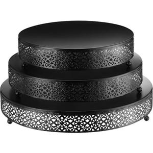 Wenqik 3 Pcs Cake Stand 16'' 14'' 12'' Round Metal Cake Stand Bases Display Holder Cookies Fruit Serving Tray Candy Display Plate Cupcake Dessert Pastry Riser for Wedding Birthday Party(Black)