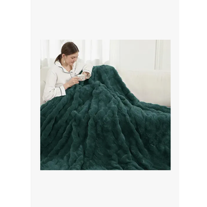 Heated Blanket Full Size,Flannel & Faux Rabbit Fur Bubble Fleece Electric Throw Blanket, 6 Heat Settings, 110 Hour AutoOff, Overheat Protection, ETL Certified,72" x 84",Machine Washable,Deep Green