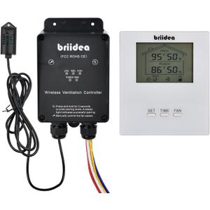 Briidea Wireless & Portable RF Remote Control Kit with Exclusive Temp/RH Detection and Large Display Screen, Compatible with Quiet Cool Whole House Fan and All 1 2 3 Speed Exhaust Fans