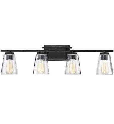 YKLITG 33.75" Vanity Light for Bathroom,4-Light Black and Gold Bathroom Vanity Light Over Mirror with Clear Glass Shade,Modern Brushed Wall Sconce for Dressing Room,Hallway,Kitchen(Trapezoid)