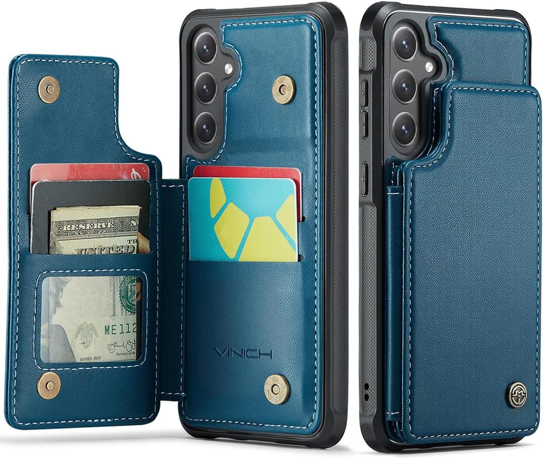 Vinich for Samsung Galaxy S26 Plus Wallet Case with Card Holder, RFID Blocking Credit Slots Kickstand Shockproof Phone Cover for Women Men, Blue