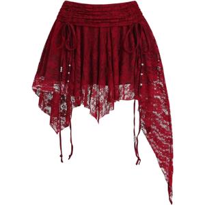 WDIRARA Women's Flowy Lace Ruffle Handkerchief Skirt Drawstring Tiered Skirts,small