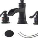 8 inch Widespread Bathroom Faucet 3 Hole 2 Handle Black Farmhouse Waterfall Bathroom Sink Faucet with Pop Up Drain Sink Vanity Basin Mixer Tap with Overflow Lavatory Supply Line by Homevacious