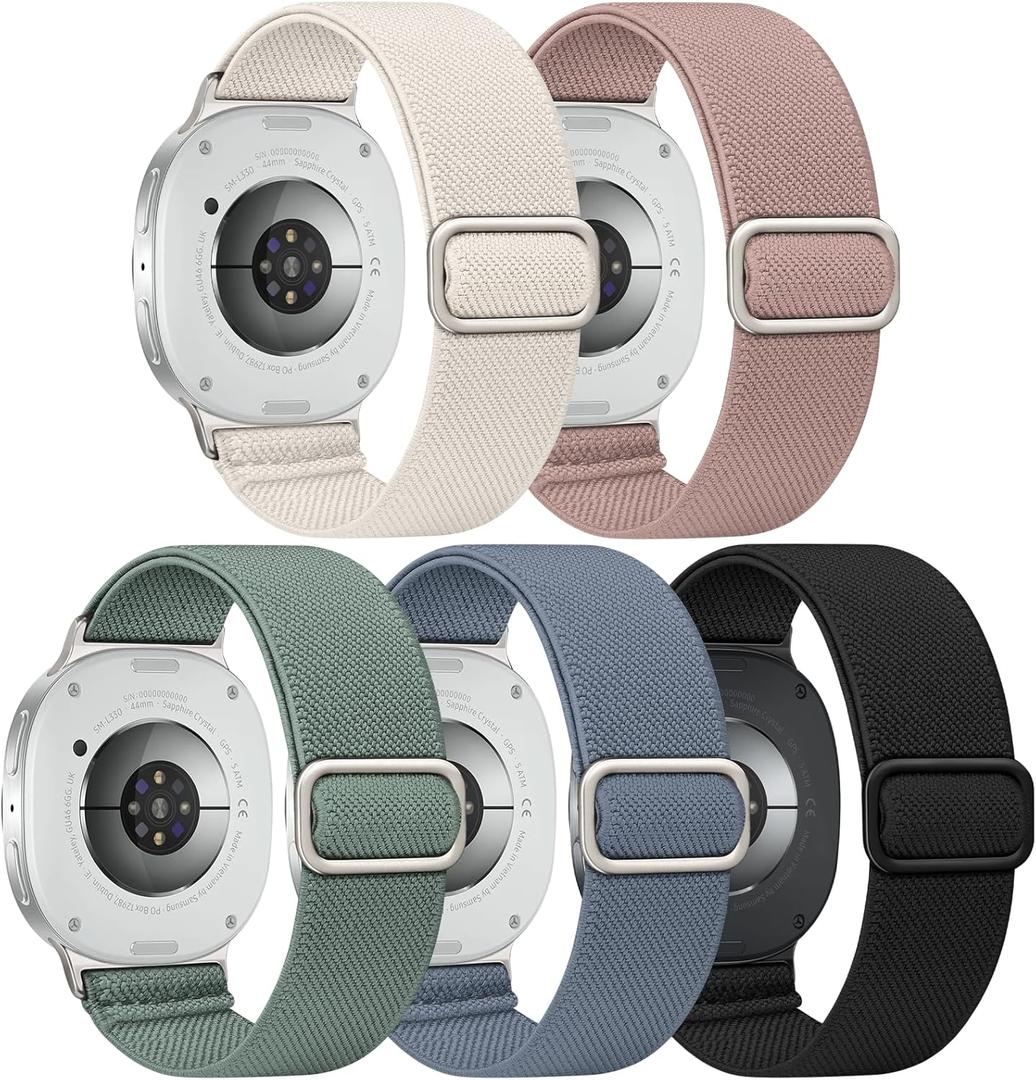 Acextro 5 Pack Stretchy Bands Compatible with Samsung Galaxy Watch 7 6 5 4 FE Band 40mm 44mm 45mm/Watch 6 4 Classic 4 42mm 46mm 43mm 47mm/Active 2, 20mm Water-Resistant Elastic Nylon Sport Strap (Cactus/Pink/Blue Gray/Starlight/Black)