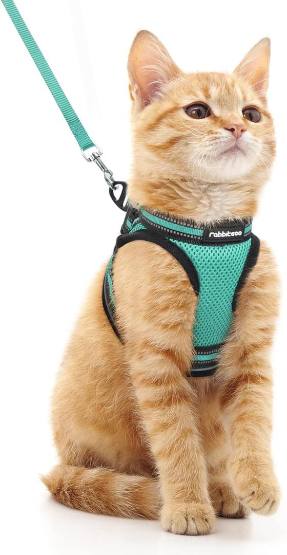 Rabbitgoo Cat Harness and Leash Set for Walking Escape Proof, Adjustable Soft Kittens Vest with Reflective Strip for Cats, Comfortable Outdoor Vest, Green, M