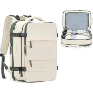 Casual Backpack Traveling Backpack, A-beige With Green, Expandable, Travel Backpacks