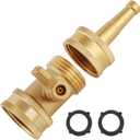 Jet Nozzle Power Washer for Garden Hose, Heavy Duty Brass Jetnozzle with Garden Hose Shut off Valve, Water Hose Nozzle High Pressure Powerful Washer 3/4" GHT, 1 Set