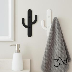 3Art Metal Cactus Wall Hooks Set of 2  Black & White Minimal Metal Hangers  Decorative Wall Rack for Entryway, Bathroom, Kitchen, Modern Minimalist Decor