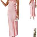 Yazinie Satin Tube Sexy Backless Formal Wedding Guest Evening Party Maxi Dresses Gala Dress, Small