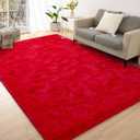 Fluffy Red Rugs for Bedroom Living Room, Shag Dorm Area Rug, 4x6 Ft