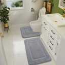 LOCHAS Bathroom Rug Set Light Grey, Soft Bath Rug Set 2 Piece, Toilet Mat U-Shaped 20x20 and 34x20 Bath Rugs, Quickly Dry Mats for Bathroom, Tub, Washable, Super Absorbent Floor Mat, 34" x 20" Plus 20" x 20"