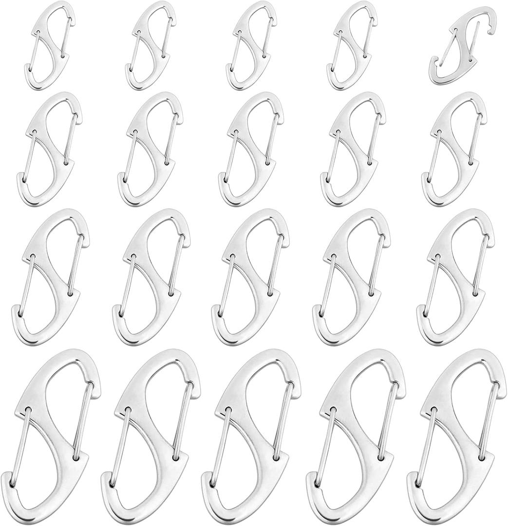 Zipper Clips Anti Theft, 20 Pcs Zipper Pull Locks for Backpacks, Double-Sided Spring S Carabiner Clasps Theft Deterrent for Luggage Suitcase Handbags Keys Purse (Silver)