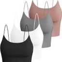 Buauty 4 Packs Crop Tops Spaghetti Strap Tank Tops for Women, Basic cami Crop Tank top Double Lined Camisole Tops, Thin Strap Bralette Tank Tops for Women Black+White+Grey+Brown, L