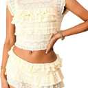Women's 2 Piece Going Out Outfits Cute Layered Ruffle Crop Top and Mini Skort Y2k Set, Size S