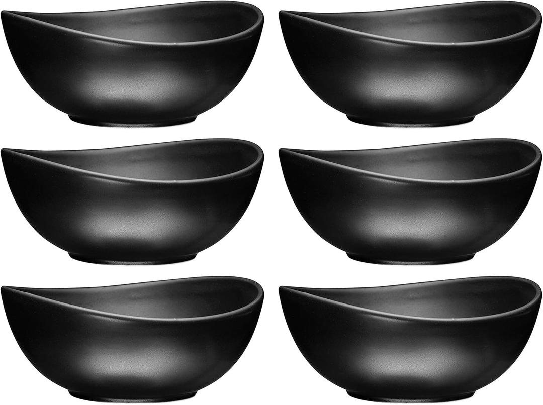Bruntmor Ceramic Salad, Cereal And Pasta Bowls Set Of 6, Shallow Dinner Bowls That Are Oven, Microwave Oven And Dishwasher Safe, Chip And Scratch Resistant (Matte Black, 28 oz Each)