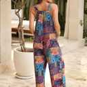 Himosyber Women's Patchwork Dual Pocket Jumpsuit Loose Floral Print Bohemian Wide Leg Bib Overall (L)
