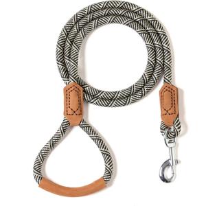 Mile High Life | Premium Leather Handle Dog Leash | Strong Rope Leash | Zinc Alloy Strong Clasp | Small Medium Large Dogs | 4/5/6 Feet(White, 60 Inch (Pack of 1))