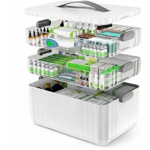 Gifhomfix 3 Tier Medicine Cabinet Organizer Large Capacity Medicine Organizer, Portable Medicine Box with Handle, Multipurpose Medical Box with Removable Tray, First Aid Boxes Empty, White