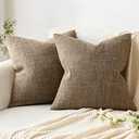 MIULEE Pack of 2 Decorative Linen Burlap Pillow Covers Farmhouse Boho Accent Pillowcases for Sofa Car Couch Bedroom Living Room Decor 24x24 Inch Brown